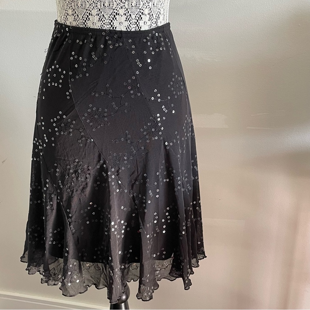 Y2k Black Sequin Flowy Skirt - Made in Canada!
